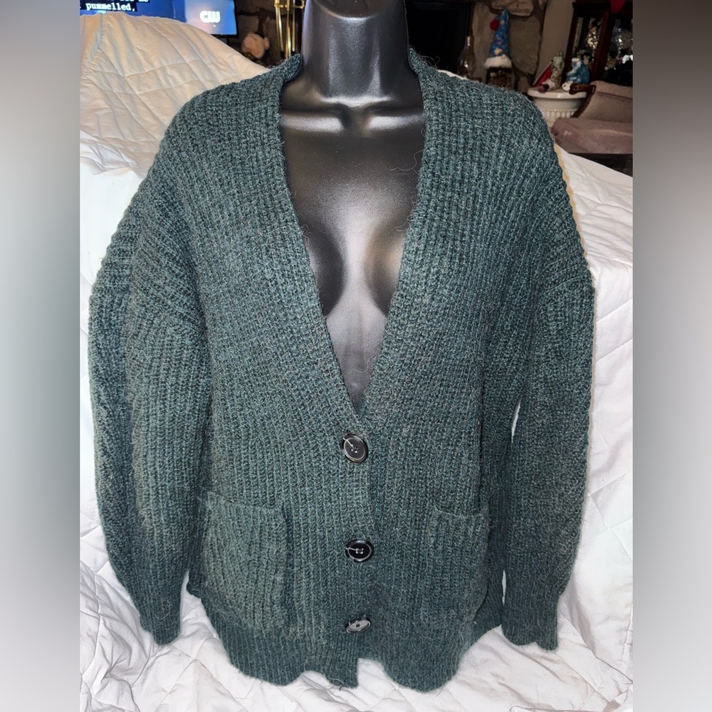 Max Studio Chunky Knit Wool Blend Button Oversized Cardigan